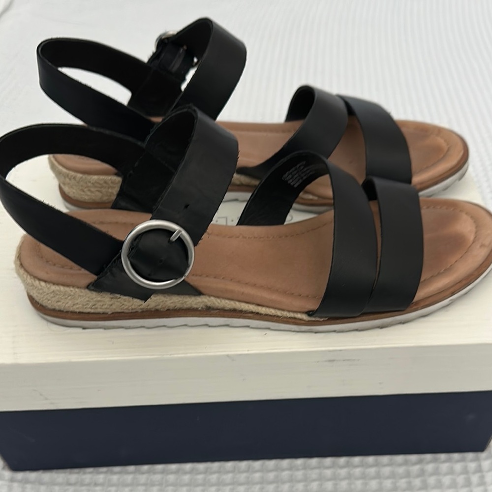 Nordstrom Caslon Cameron Black Leather Strap Espadrille Trim Sandals 9M